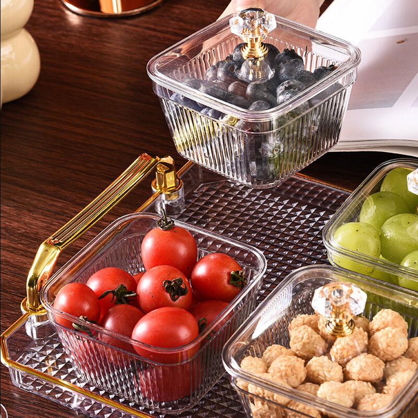 Dessert / Snack serving bowl with lid Set of 7