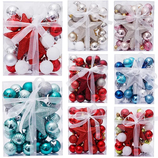 xmass balls set  with ribbon and stars