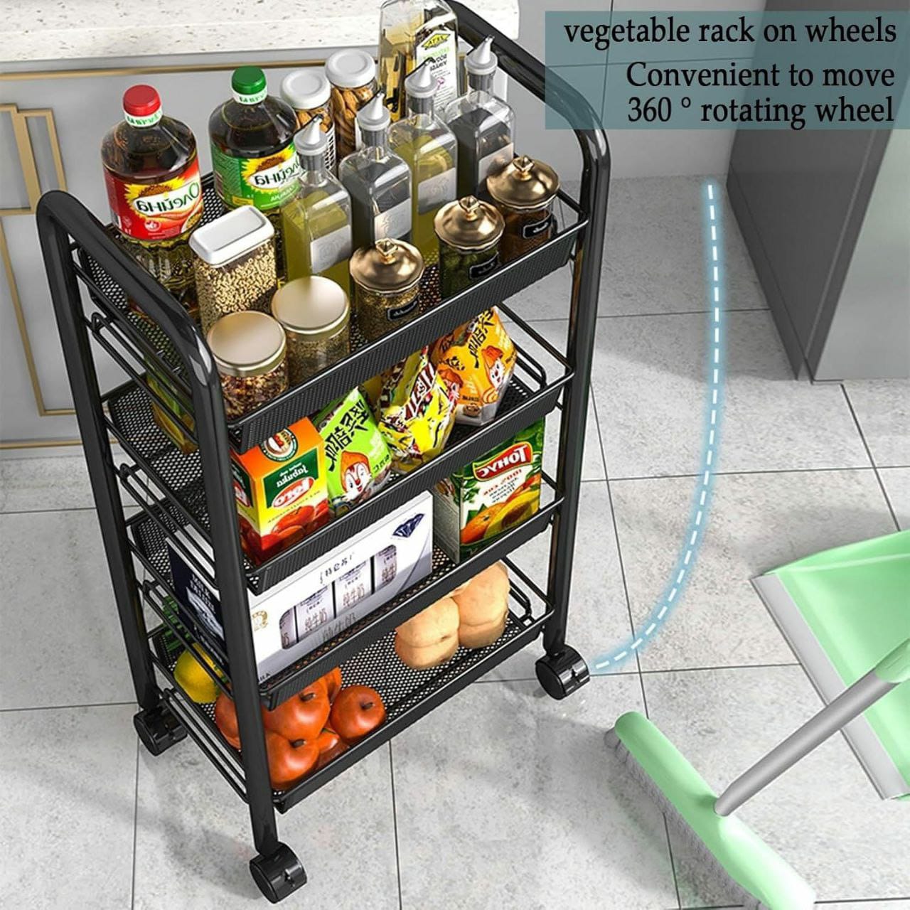 4 layer multifunctional mesh design storage trolley