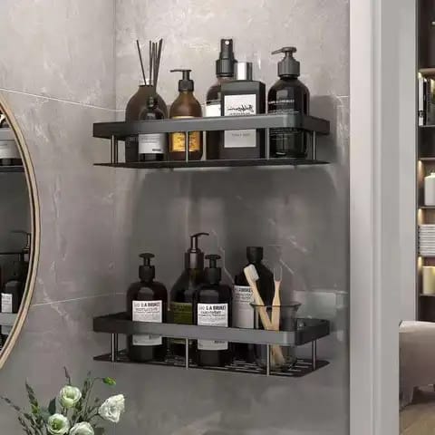 Elegant style adhesive bathroom organizer.